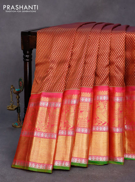 Gadwal silk saree maroon and pink with allover zari woven brocade weaves and long zari woven border