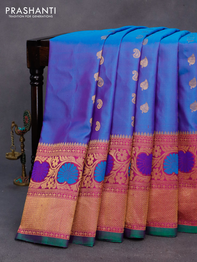 Gadwal silk saree dual shade of blue and purple with zari woven buttas and long thread & zari woven border