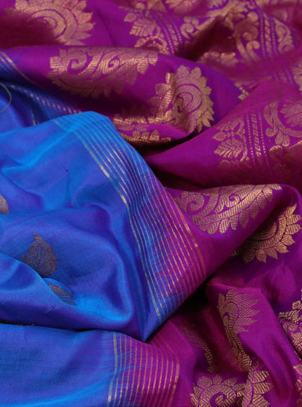 Gadwal silk saree dual shade of blue and purple with zari woven buttas and long thread & zari woven border