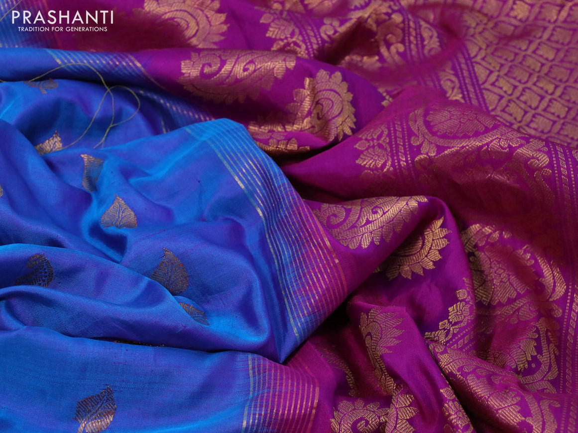 Gadwal silk saree dual shade of blue and purple with zari woven buttas and long thread & zari woven border