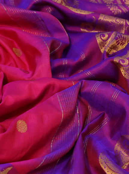 Gadwal silk saree pink and dual shad of purple with zari woven buttas and temple design long zari woven border