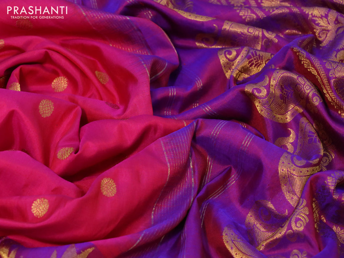 Gadwal silk saree pink and dual shad of purple with zari woven buttas and temple design long zari woven border