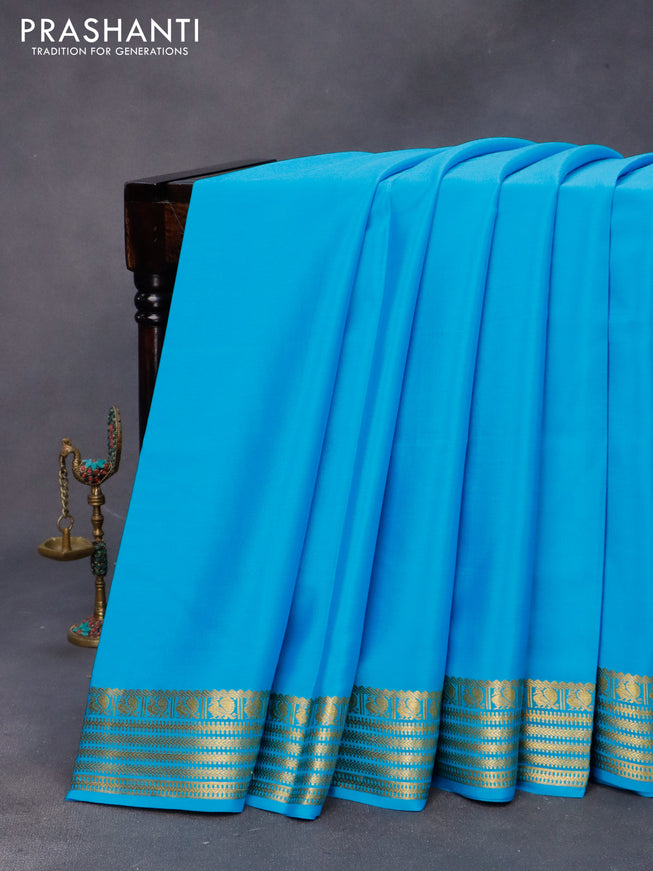 Pure mysore silk saree light blue with palin body and zari woven border