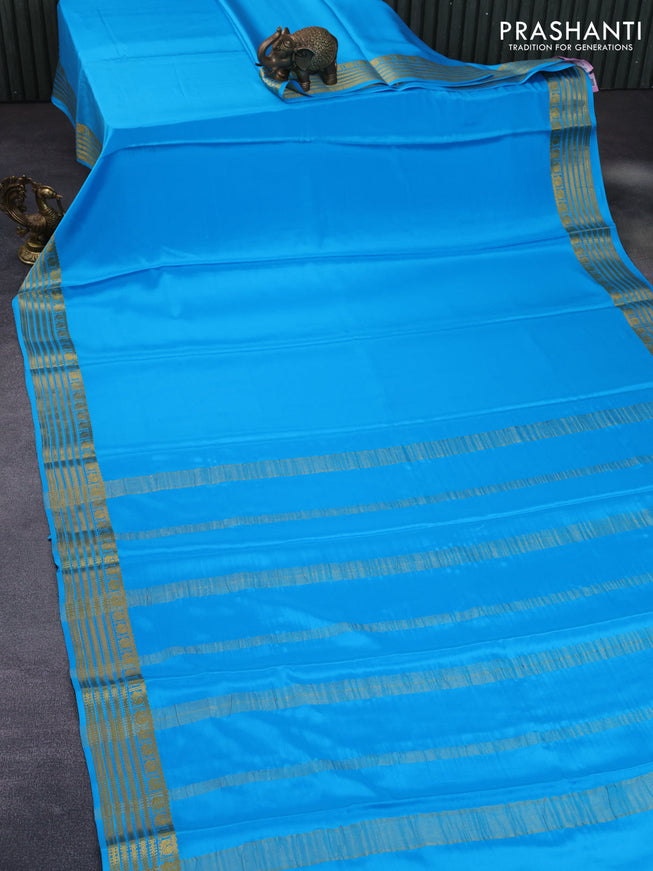 Pure mysore silk saree light blue with palin body and zari woven border