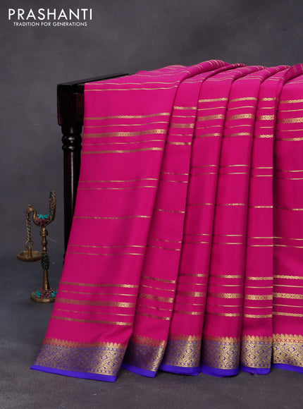 Pure mysore silk saree dark pink and blue with allover zari weaves and zari woven border