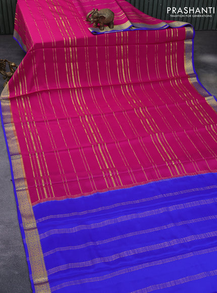 Pure mysore silk saree dark pink and blue with allover zari weaves and zari woven border