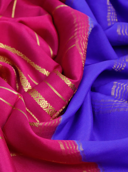 Pure mysore silk saree dark pink and blue with allover zari weaves and zari woven border