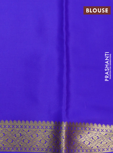 Pure mysore silk saree dark pink and blue with allover zari weaves and zari woven border