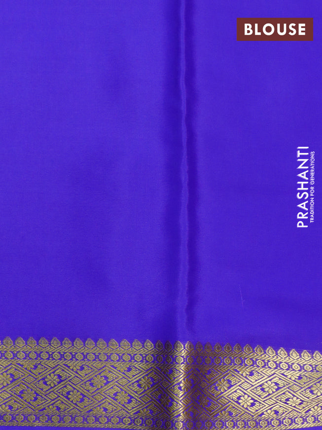 Pure mysore silk saree dark pink and blue with allover zari weaves and zari woven border