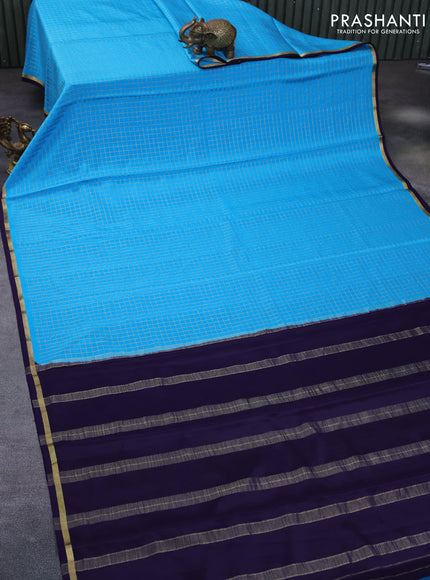 Pure mysore silk saree light blue and dark blue with allover zari checked pattern and zari woven border