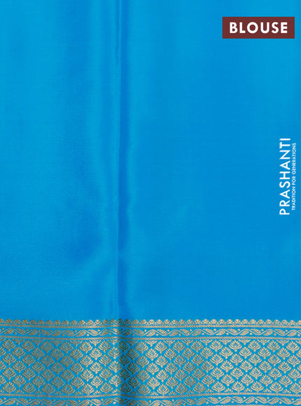 Pure mysore silk saree dark pink and light blue with allover zari checked pattern and zari woven border