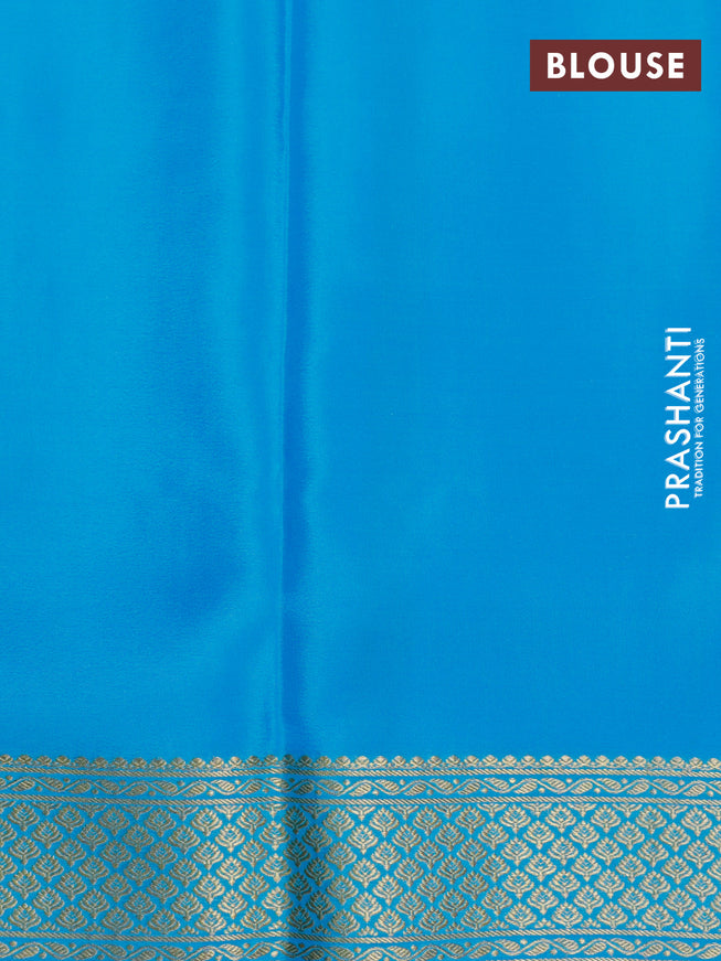 Pure mysore silk saree dark pink and light blue with allover zari checked pattern and zari woven border