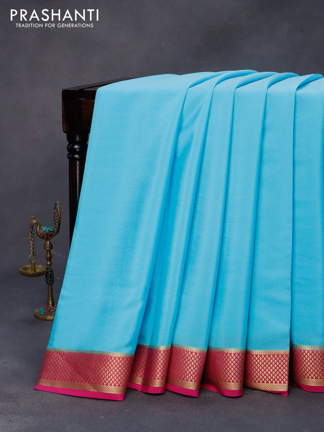 Pure mysore silk saree light blue and pink with plain body and zari woven border