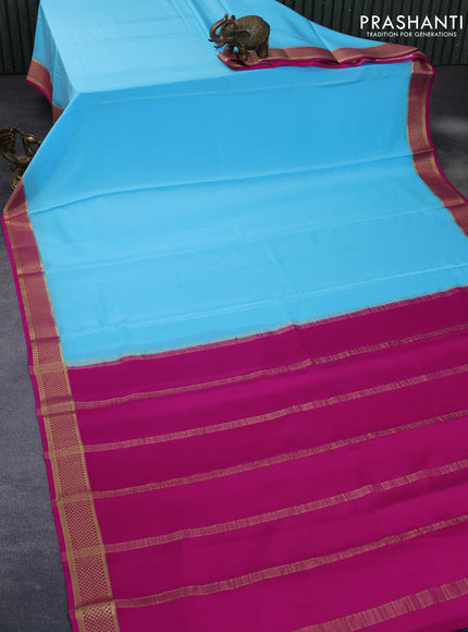 Pure mysore silk saree light blue and pink with plain body and zari woven border