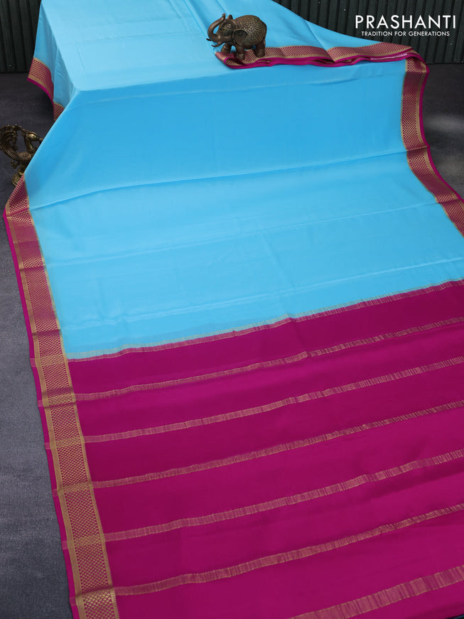 Pure mysore silk saree light blue and pink with plain body and zari woven border