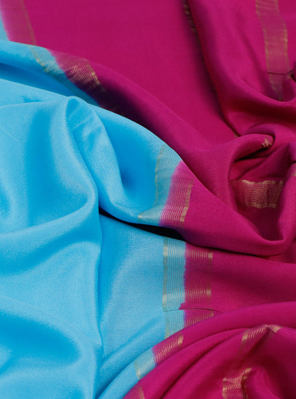 Pure mysore silk saree light blue and pink with plain body and zari woven border