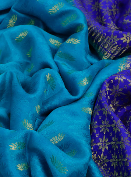 Pure mysore silk saree teal blue and royal blue with allover self emboss & zari buttas and zari woven border