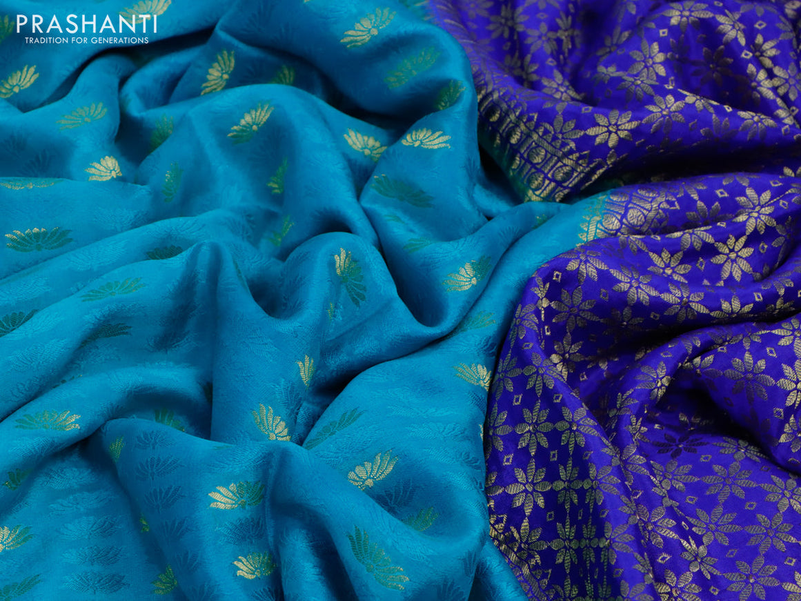 Pure mysore silk saree teal blue and royal blue with allover self emboss & zari buttas and zari woven border