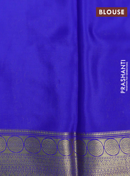 Pure mysore silk saree teal blue and royal blue with allover self emboss & zari buttas and zari woven border