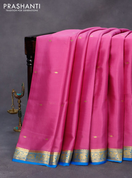 Pure mysore silk saree mauve pink and cs blue with zari woven buttas and zari woven border