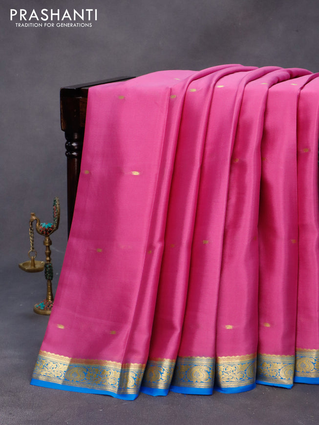 Pure mysore silk saree mauve pink and cs blue with zari woven buttas and zari woven border