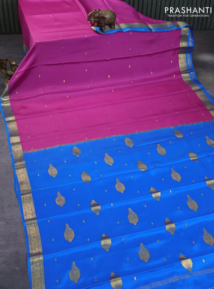 Pure mysore silk saree mauve pink and cs blue with zari woven buttas and zari woven border