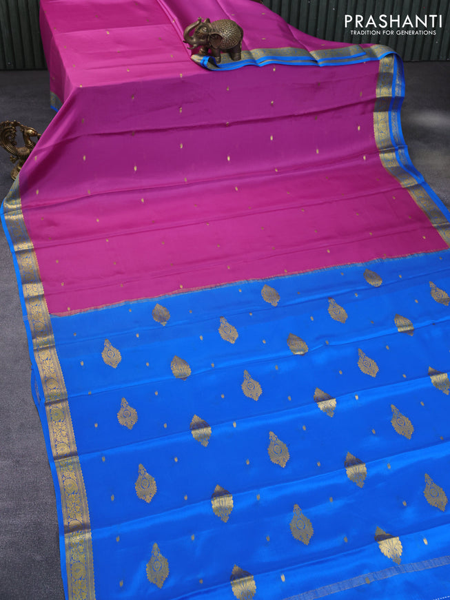 Pure mysore silk saree mauve pink and cs blue with zari woven buttas and zari woven border