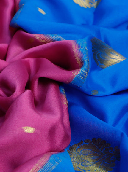 Pure mysore silk saree mauve pink and cs blue with zari woven buttas and zari woven border