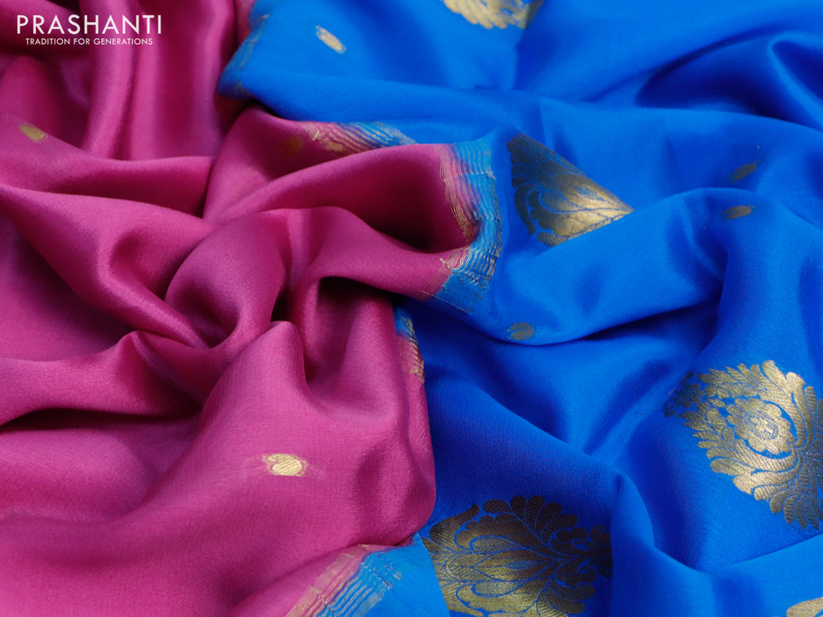 Pure mysore silk saree mauve pink and cs blue with zari woven buttas and zari woven border