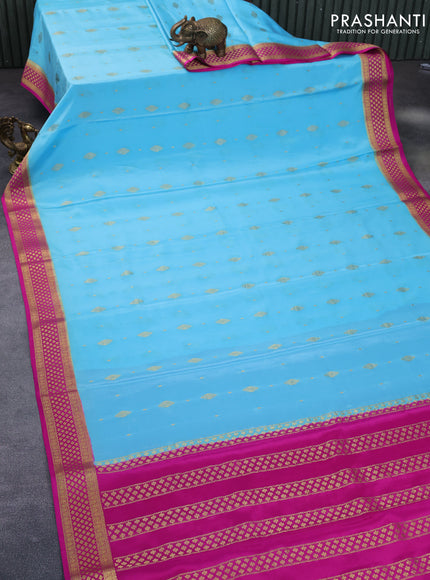 Pure mysore silk saree light blue and pink with allover zari woven buttas and zari woven border