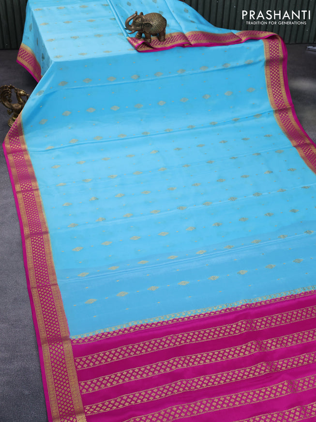 Pure mysore silk saree light blue and pink with allover zari woven buttas and zari woven border