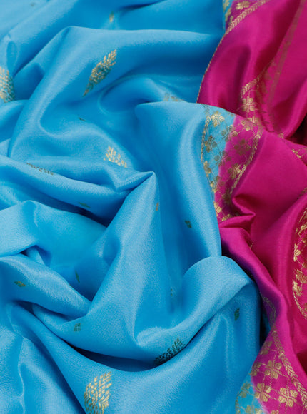 Pure mysore silk saree light blue and pink with allover zari woven buttas and zari woven border