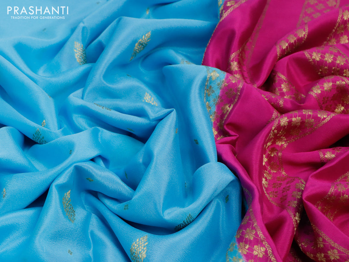 Pure mysore silk saree light blue and pink with allover zari woven buttas and zari woven border