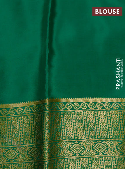 Pure mysore silk saree maroon and green with allover zari checked pattern and long zari woven border