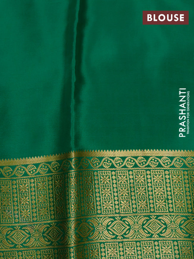 Pure mysore silk saree maroon and green with allover zari checked pattern and long zari woven border