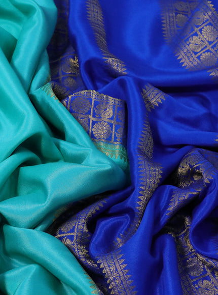 Pure mysore silk saree teal blue and royal blue with plain body and zari woven border