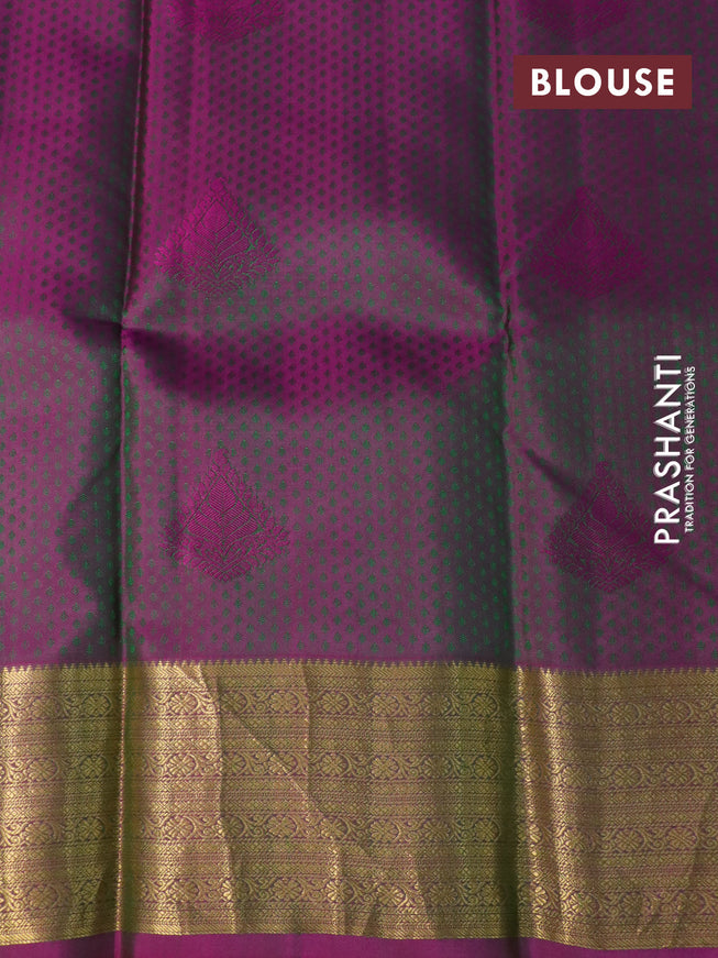 Pure kanchipuram silk saree dark green and pink with allover self emboss & zari buttas and zari woven border