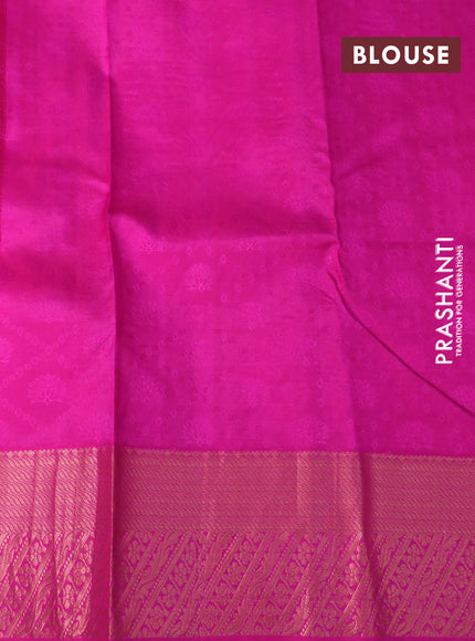 Pure kanchipuram silk saree dual shade of light green and pink with allover self emboss & zari buttas and copper zari woven border