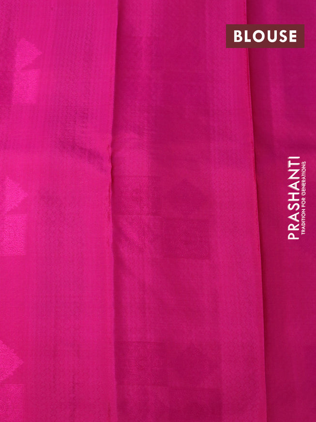 Pure kanchipuram silk saree dual shade of greenish pink and pink with allover self emboss & zari buttas and zari woven butta border