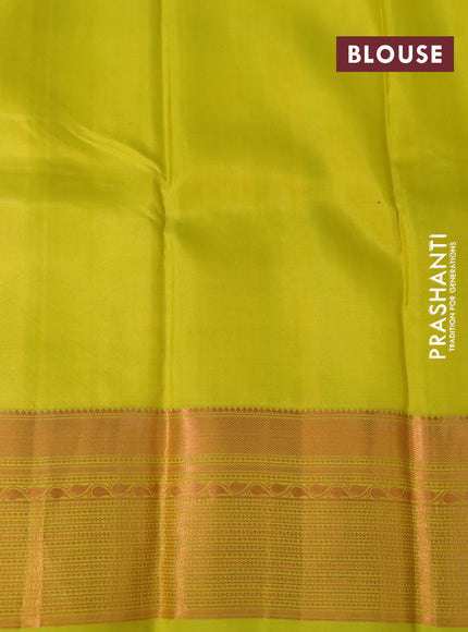 Pure kanchipuram silk saree lime yellow with copper zari woven buttas and copper zari woven border