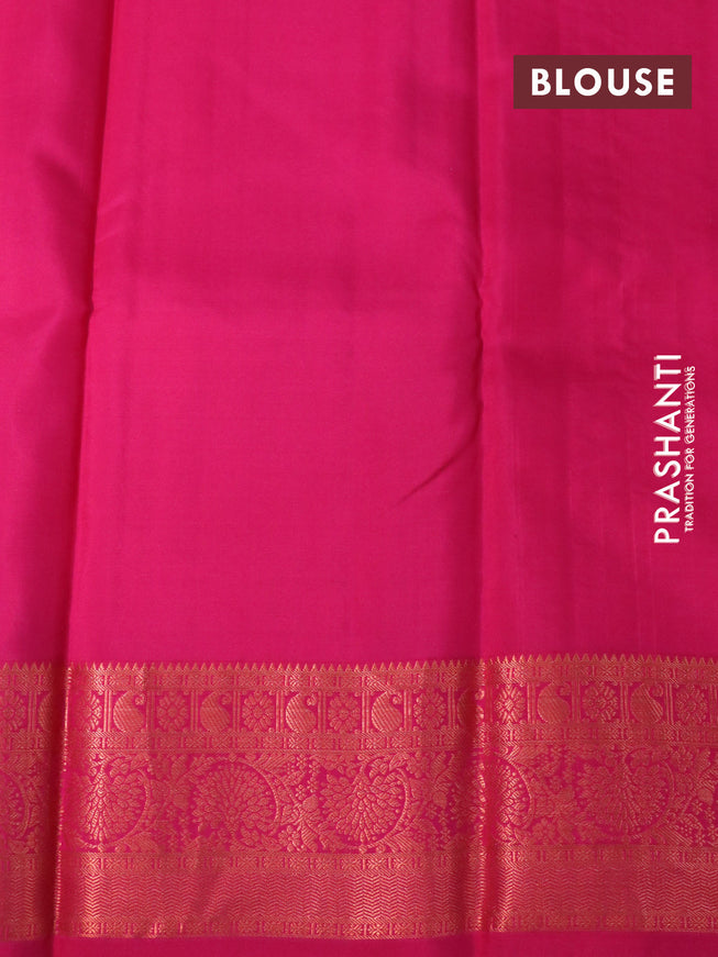 Pure kanchipuram silk saree cream and pink with allover copper zari woven butta weaves and copper zari woven border