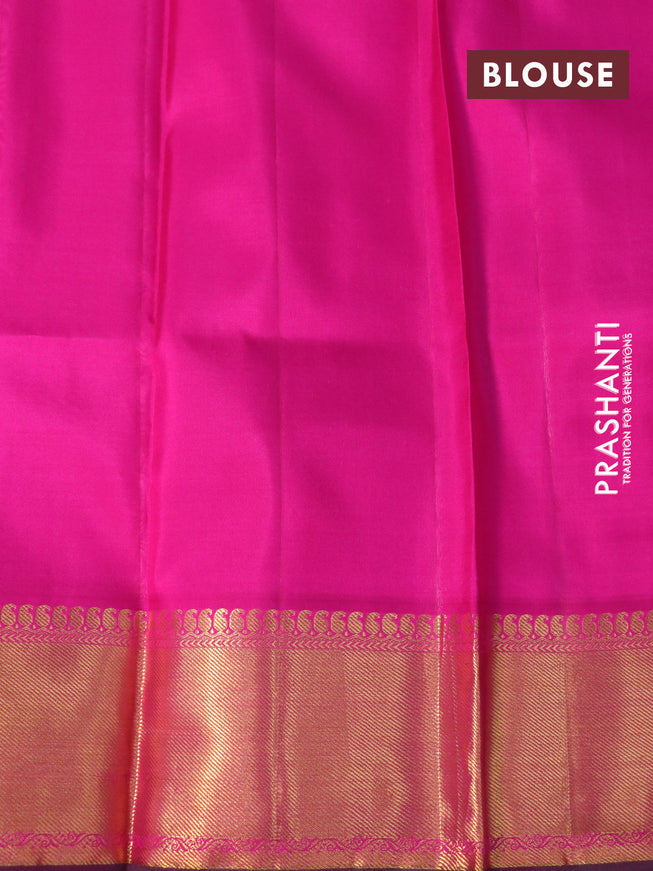 Pure kanchipuram silk saree dual shade of greenish pink and pink with allover self emboss & zari buttas and zari woven border