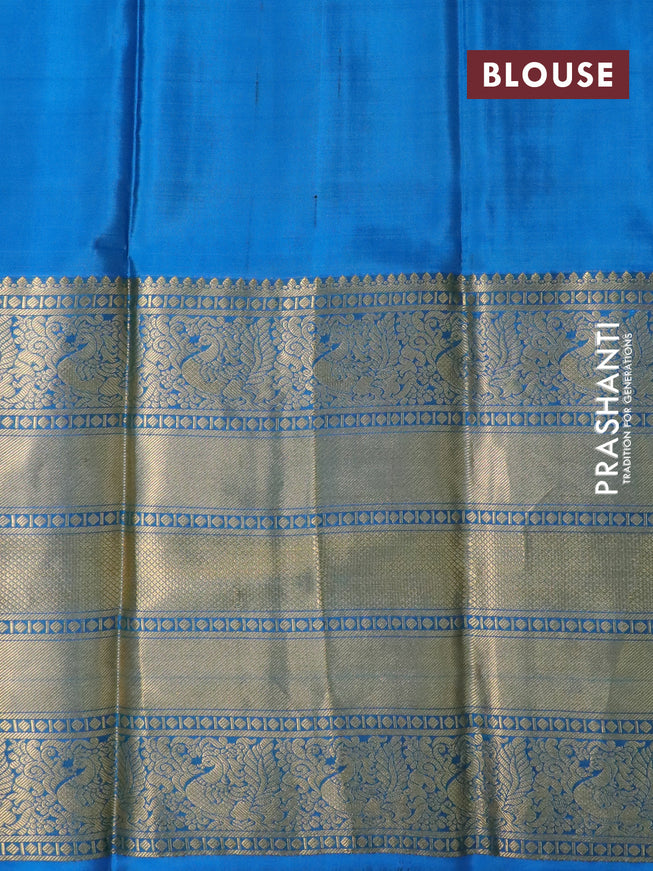 Pure kanchipuram silk saree green and cs blue with zari woven buttas and long rich zari woven border