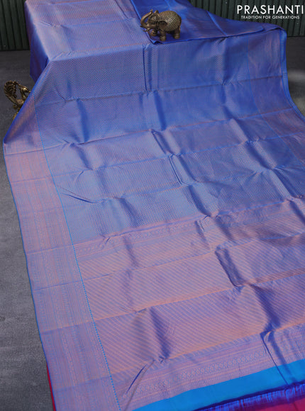 Pure kanchipuram silk saree cs blue with allover zari woven brocade weaves and copper zari woven border