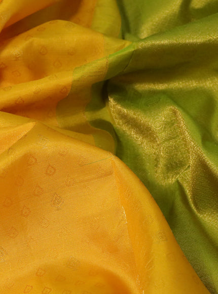 Pure kanchipuram silk saree mango yellow and light green with allover self emboss & zari buttas and zari woven border