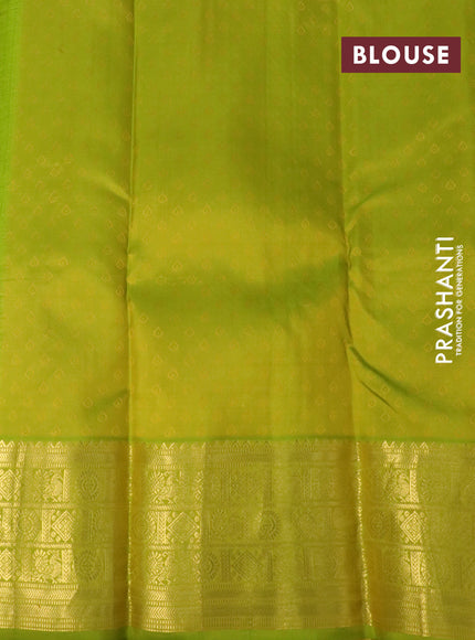 Pure kanchipuram silk saree mango yellow and light green with allover self emboss & zari buttas and zari woven border