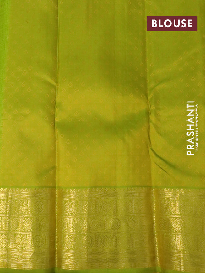 Pure kanchipuram silk saree mango yellow and light green with allover self emboss & zari buttas and zari woven border