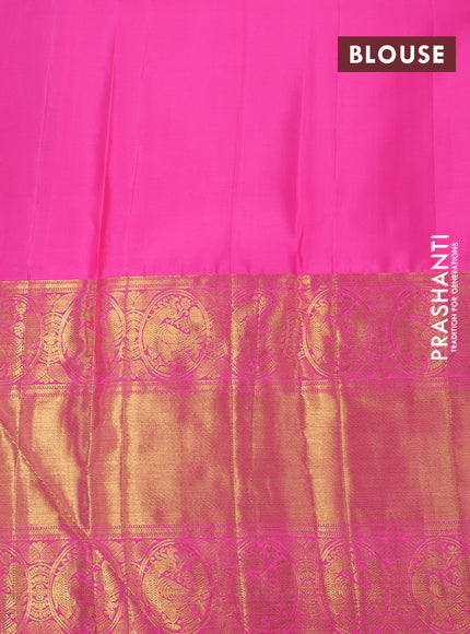 Pure kanchipuram silk saree pista green and pink with allover silver zari woven brocade weaves and long rich zari woven border