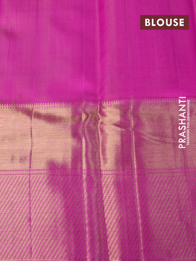 Pure kanchipuram tissue silk saree teal shade shade and pink with allover zari woven brocade weaves and long zari woven border