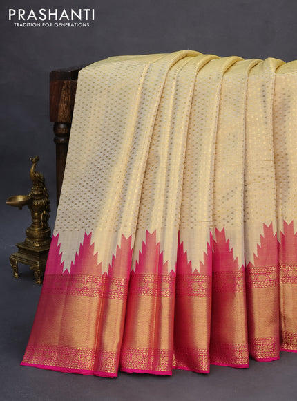 Pure kanchipuram tissue silk saree gold with allover zari weaves and temple design ganga jamuna border